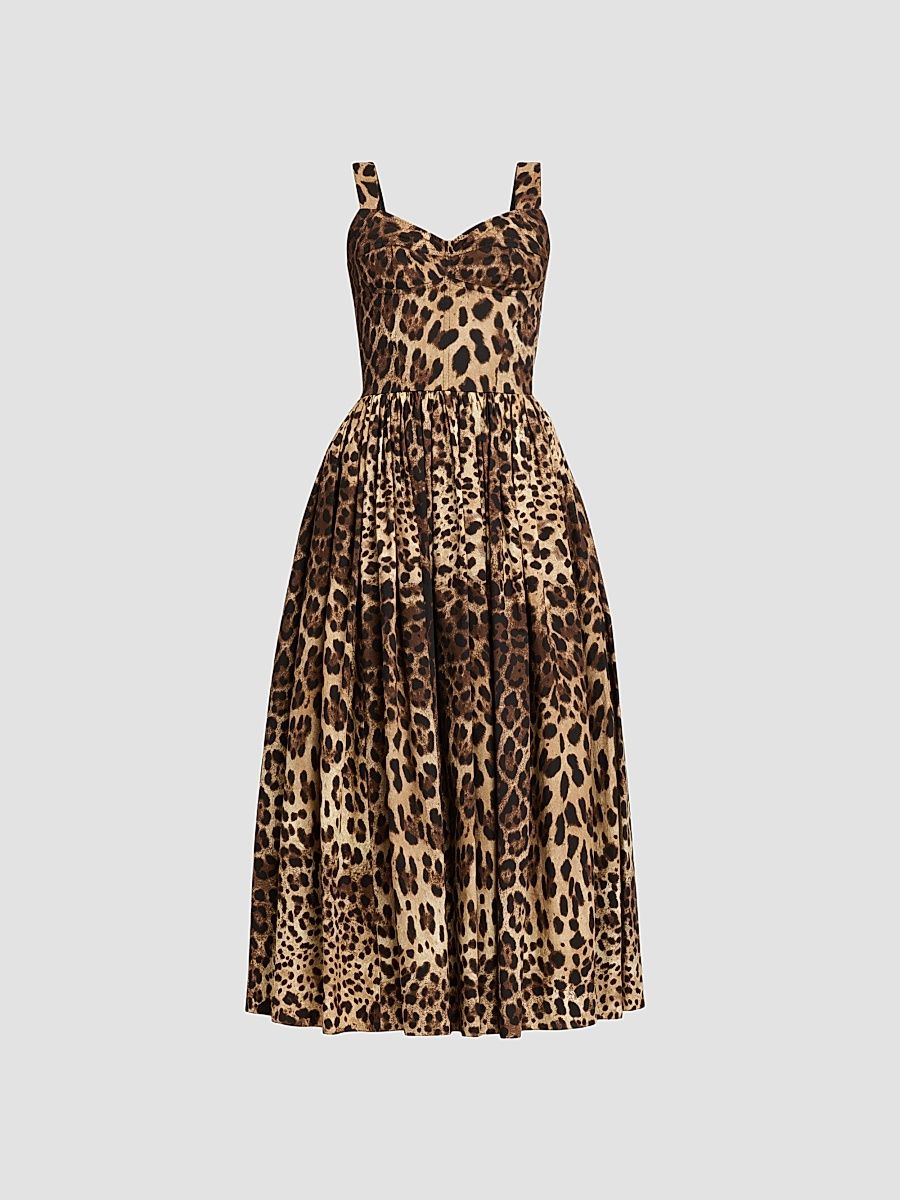 Women's Leopard Print Cotton Midi Dress - Leo New - Size 14