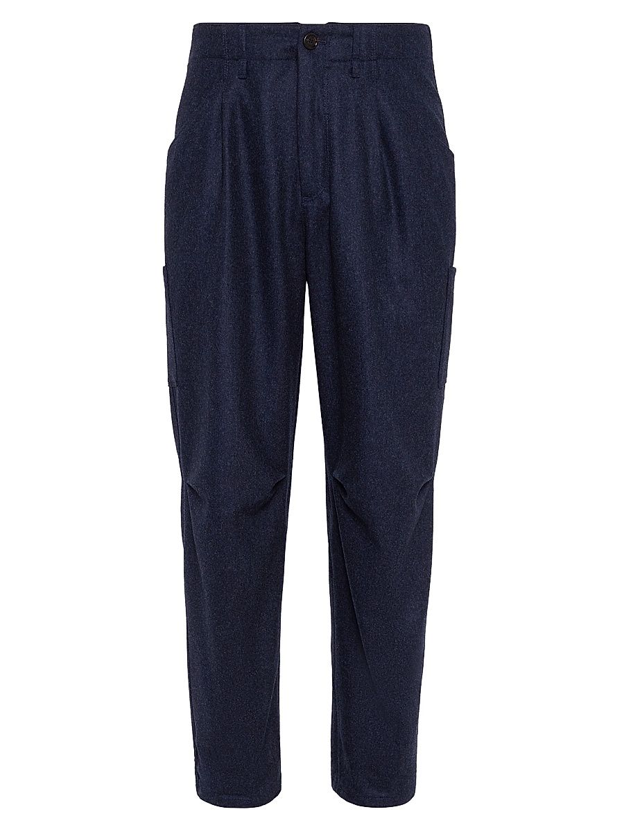 Men's Virgin Wool Flannel Ergonomic Trousers with Patch Pockets - Night - Size 48