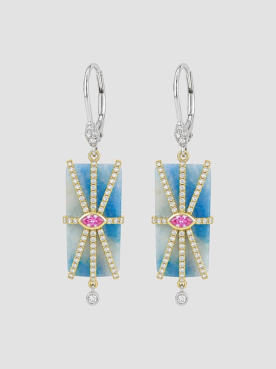 Women's 14K Yellow Gold,0.29 TCW Diamond, Hemimorphite & Pink Sapphire Earrings - Yellow Gold