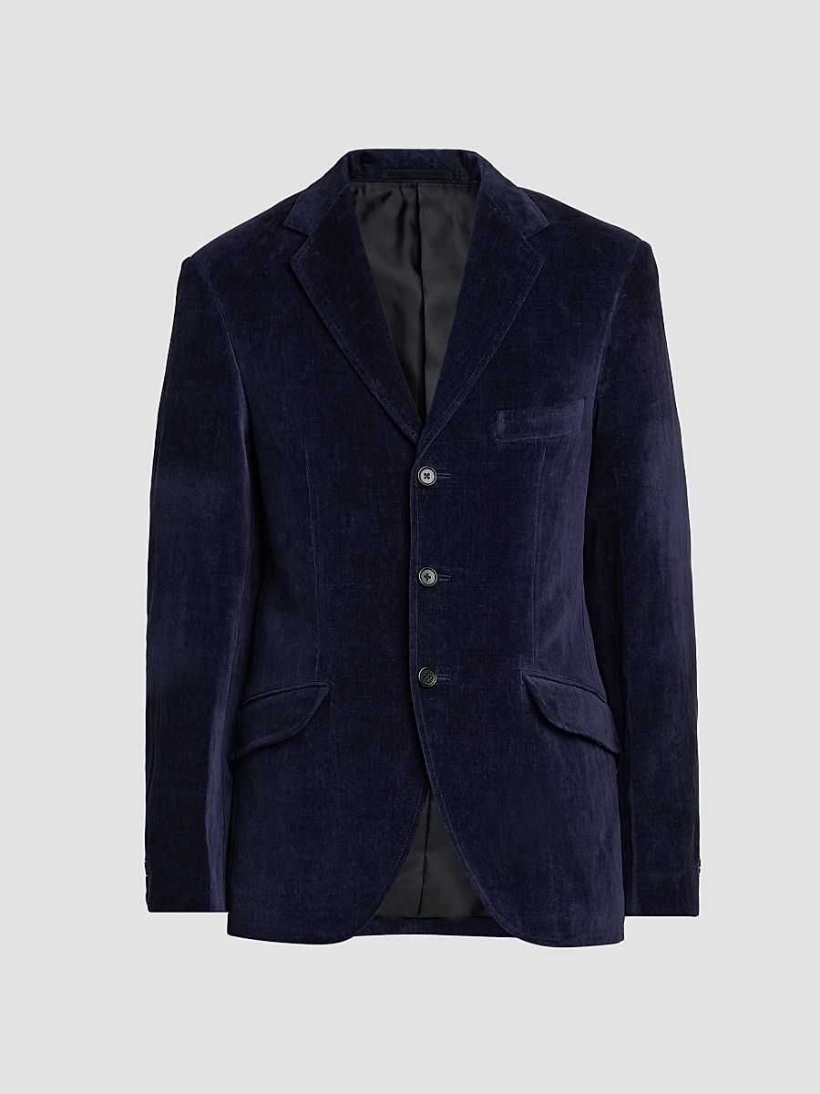 Men's Velvet Single-Breasted Jacket - Dark Blue - Size 38