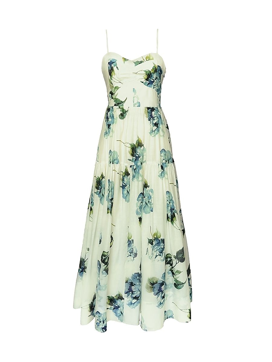 Women's Parden Floral Cotton Midi-Dress - Watercolor Blue Floral - Size Small