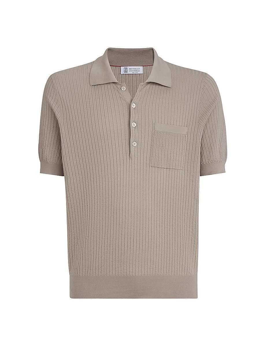 Men's Cotton Textured Rib Lightweight Knit Polo Shirt - Dove - Size 50