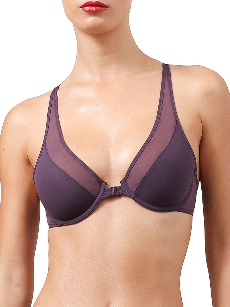 Women's Sheer Opaque Plunge Bra - Aubergine - Size 36C