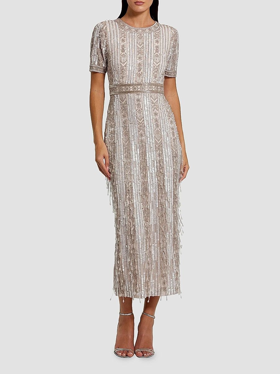 Mac Duggal Women's Cocktail Geometric Beaded Midi-Dress - Blush - Size 16