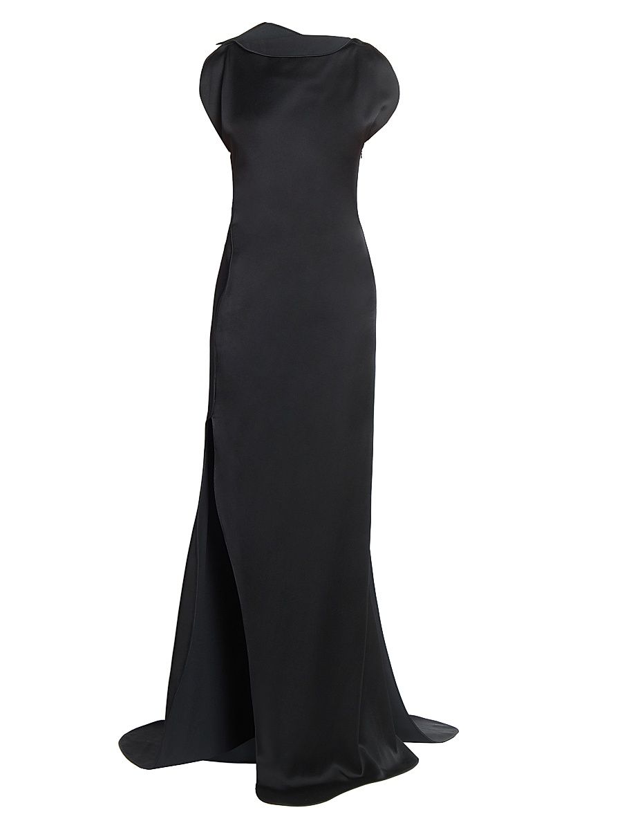 Women's Satin Corded Cap-Sleeve Gown - Black - Size 2