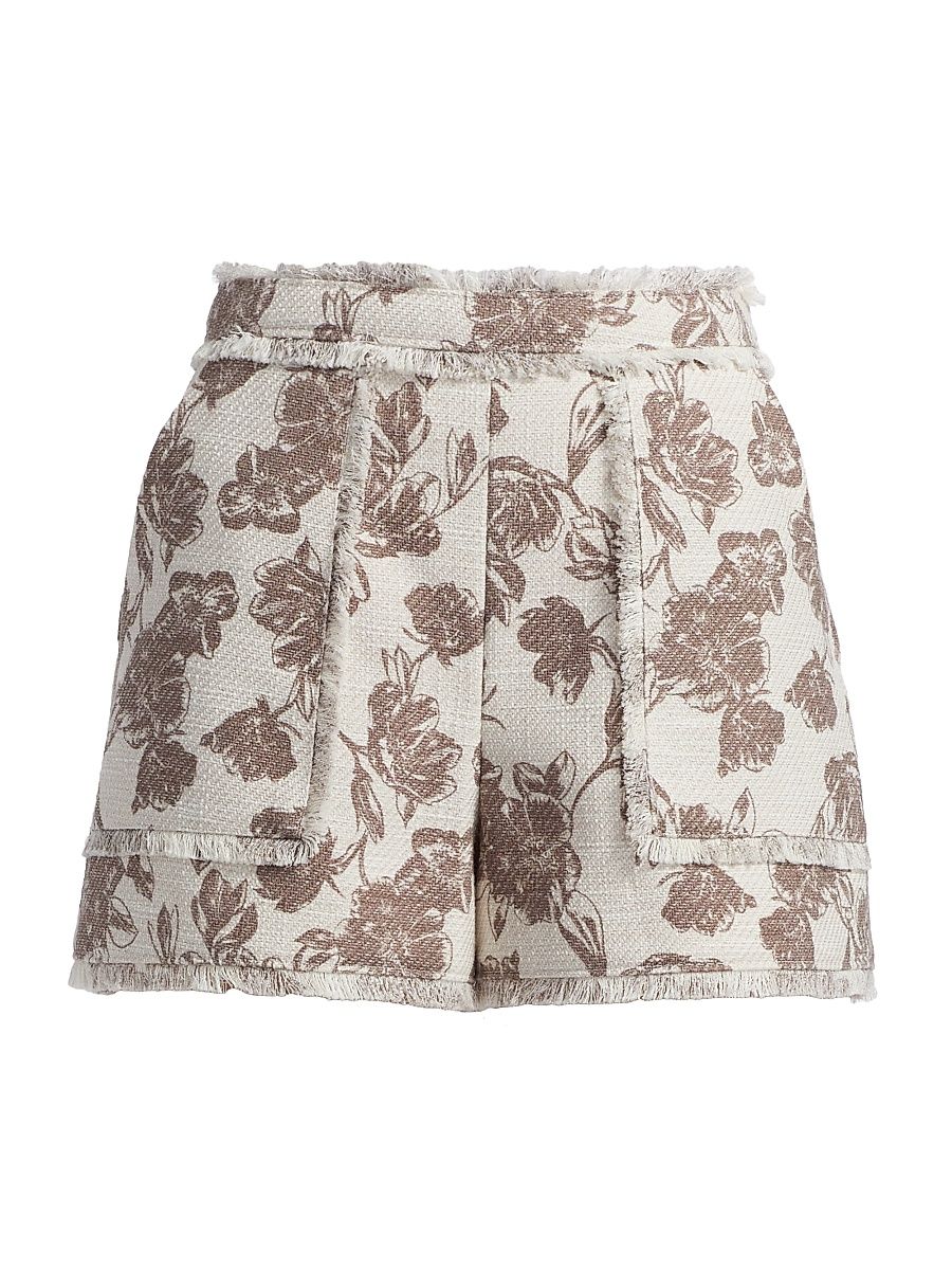 Women's Vivienne Allen Floral Boucle Shorts - Ivory Walnut Grey - Size 10