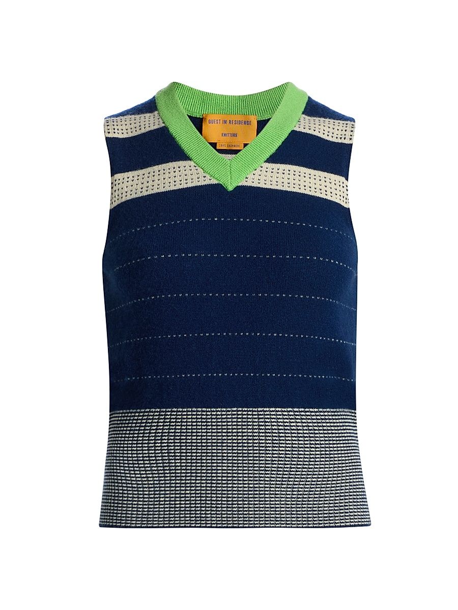 Women's Collegiate Stripe Cashmere Sweater Vest - Navy Combo - Size XS