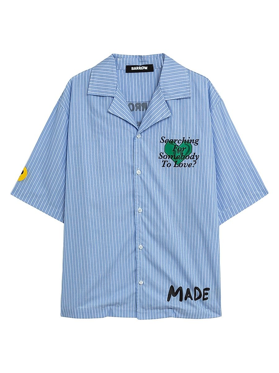 Men's Popeline Graphic Cotton Camp Shirt - Corydalis Blue - Size XL