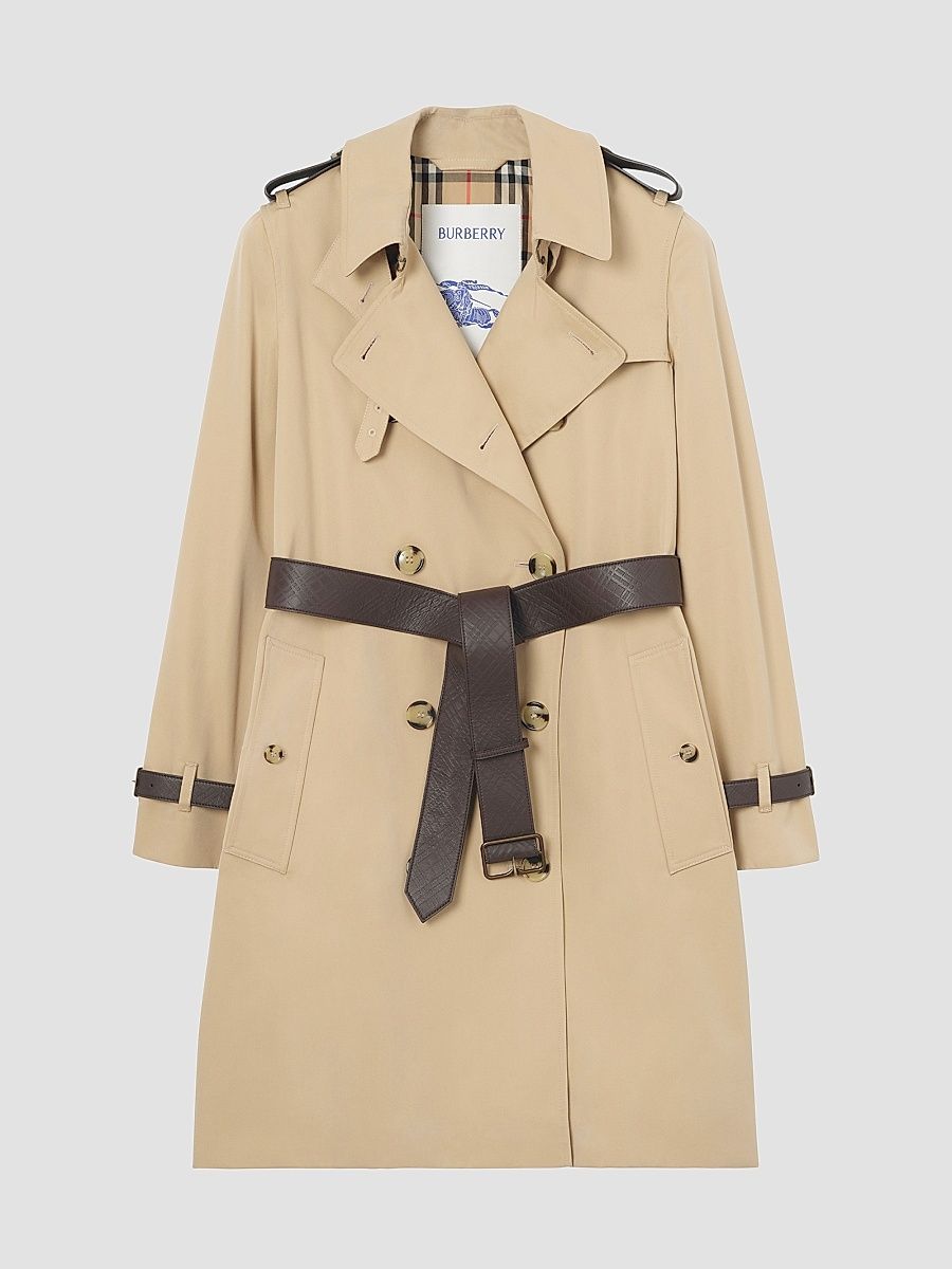 Women's Kensington Leather-Trim Mid-Length Trench Coat - Honey - Size 4