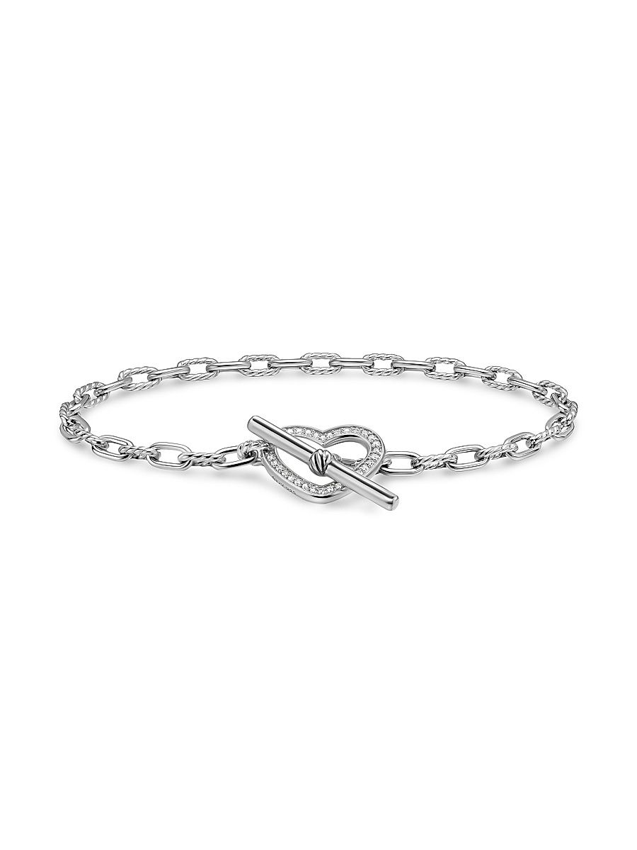 Women's DY Madison Heart Toggle Chain Bracelet in Sterling Silver - Diamond - Size Medium