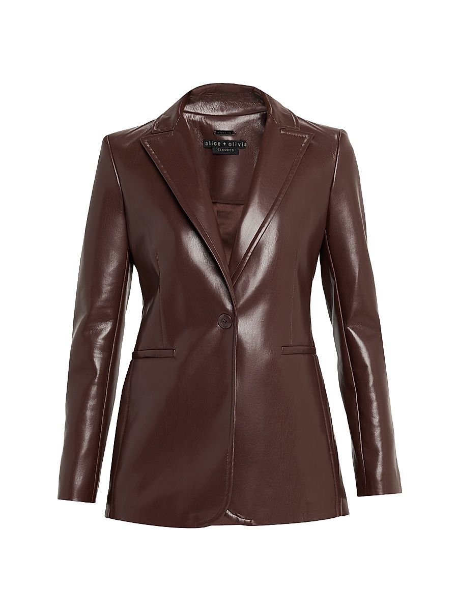 Women's Breann Faux-Leather Single-Breasted Blazer - Dark Chocolate - Size 10