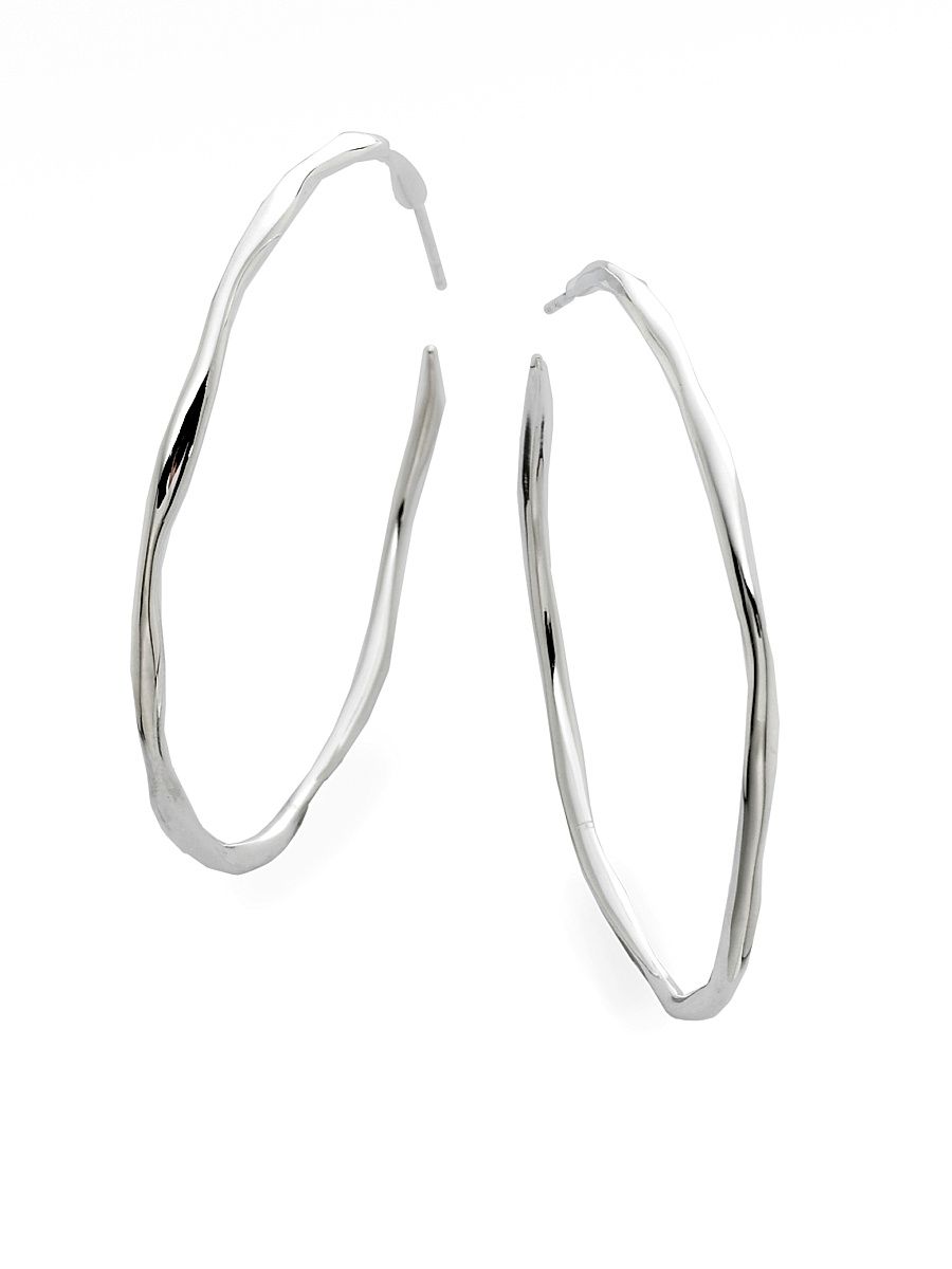 Women's Glamazon Scultura Sterling Silver Squiggle #4 Hoop Earrings/2" - Silver