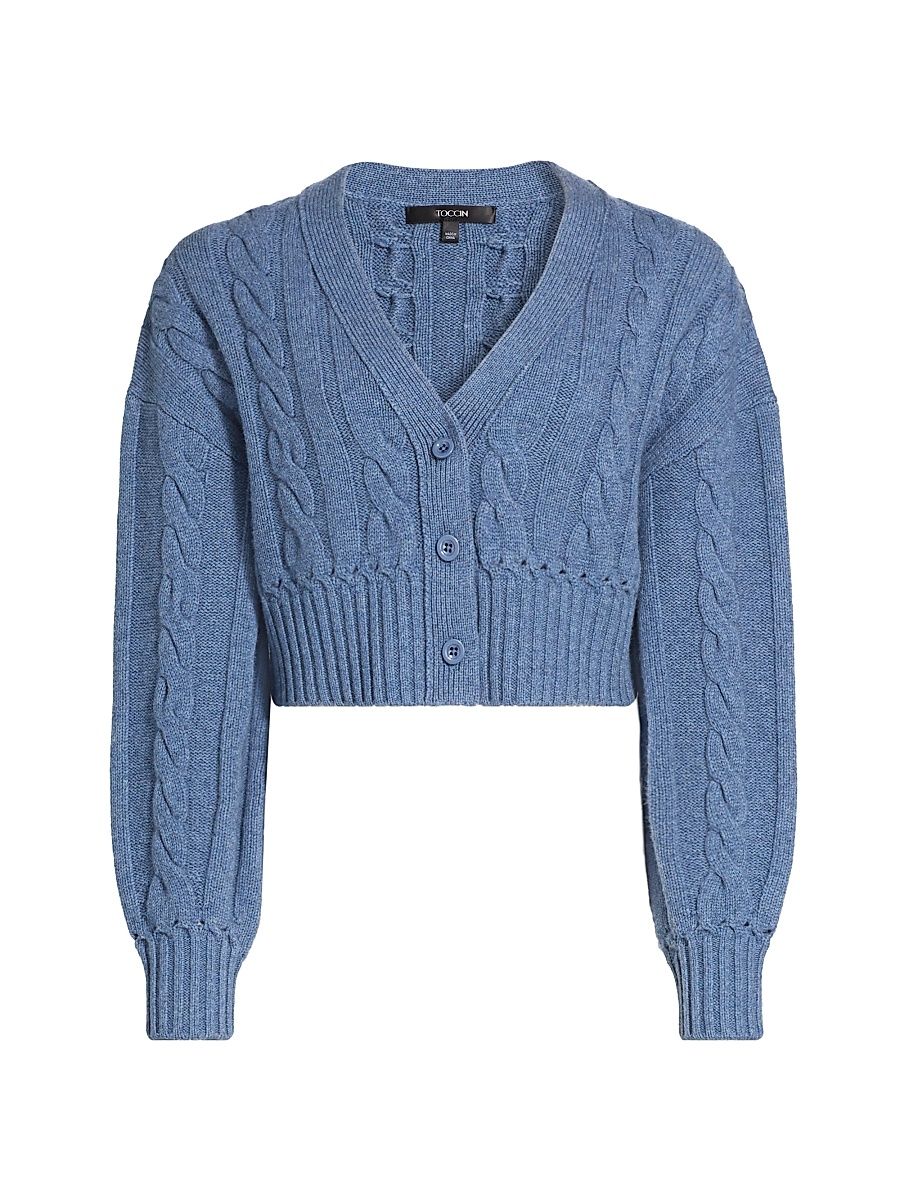 Women's Lucie Cable-Knit Crop Cardigan - Indigo Heather - Size Large
