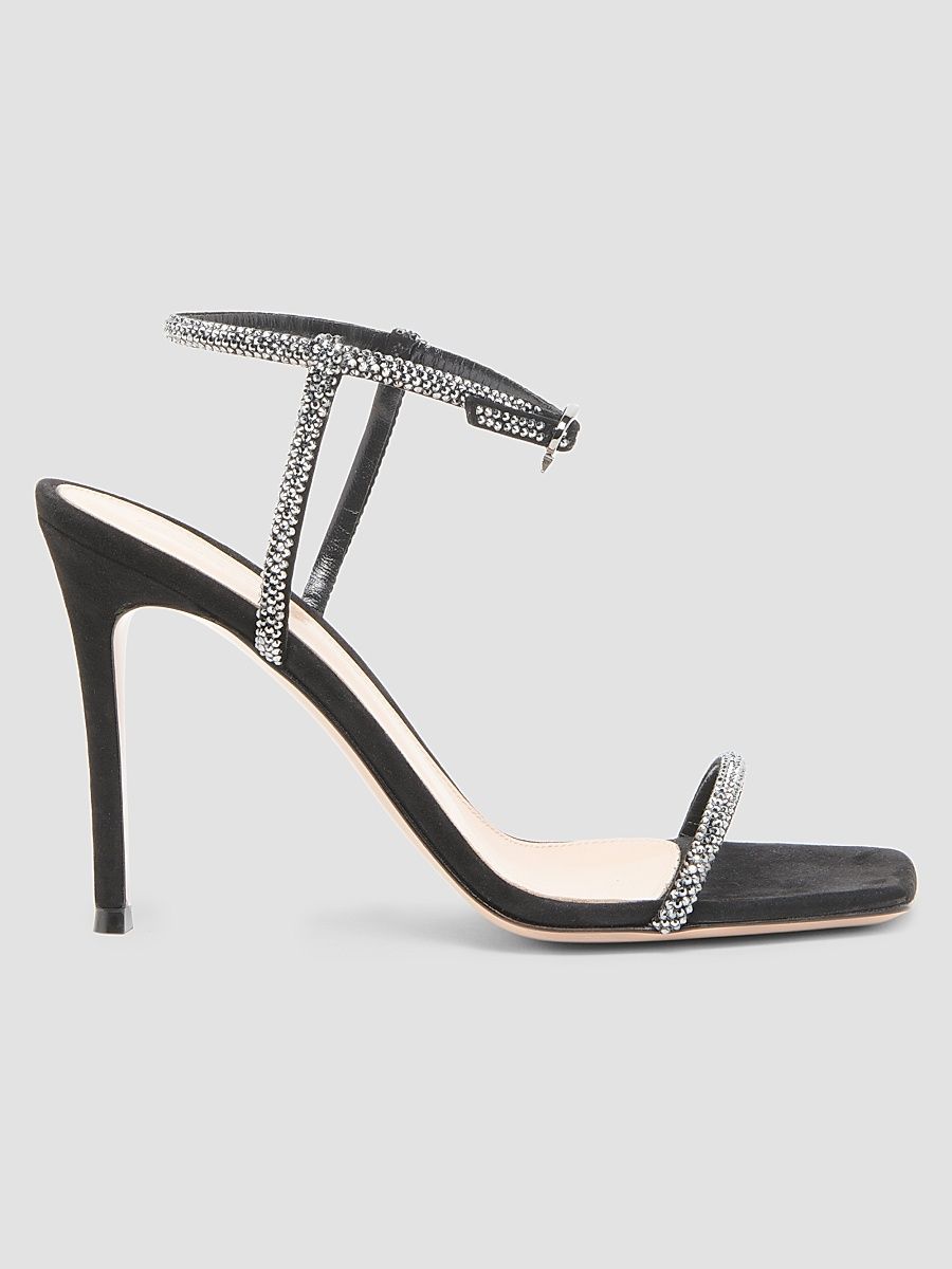 Women's 95MM Crystal-Embellished Suede Sandals - Black - Size 11