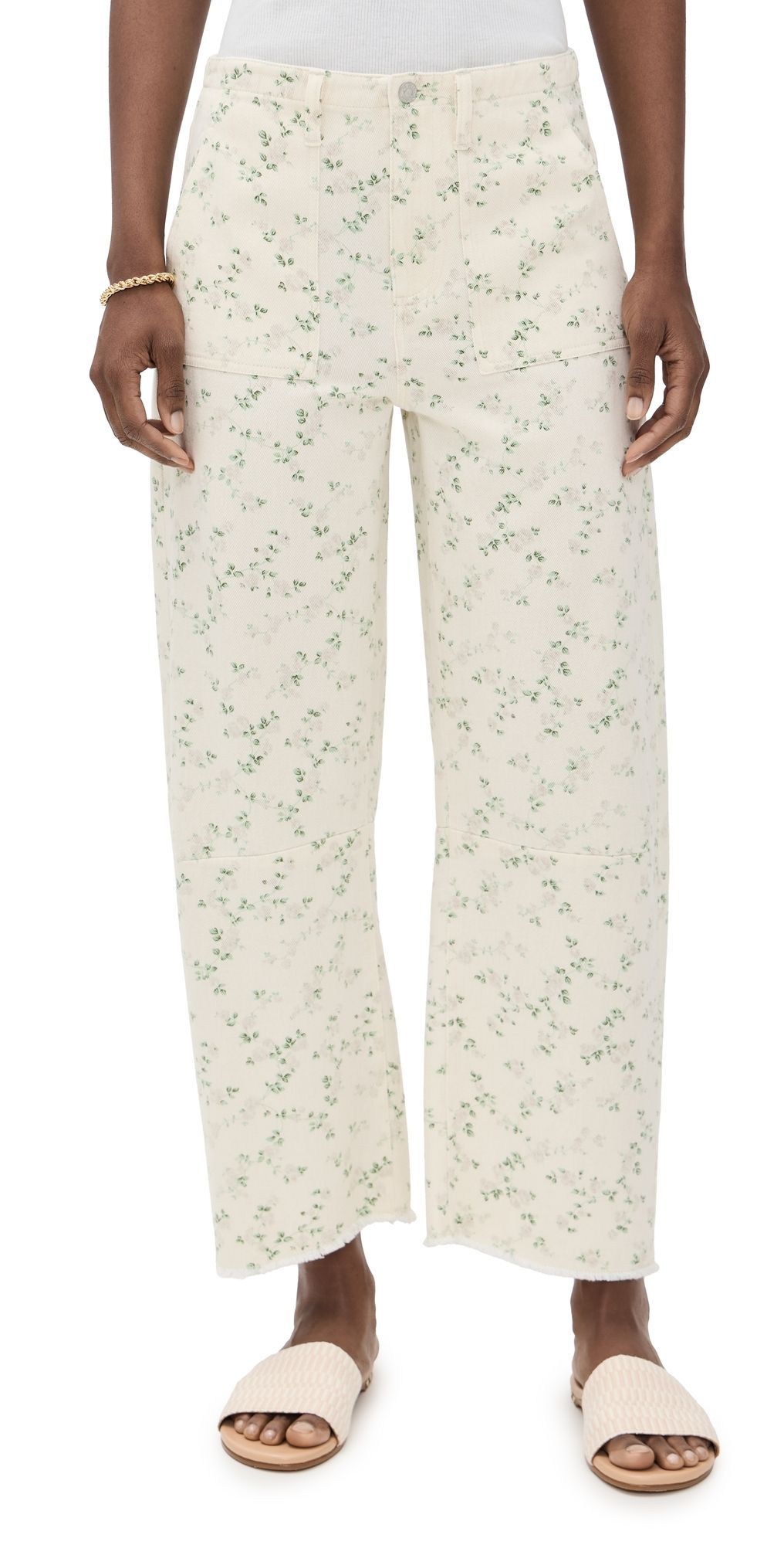LE JEAN Utility Soft Barrel Jeans Lemon Floral 28