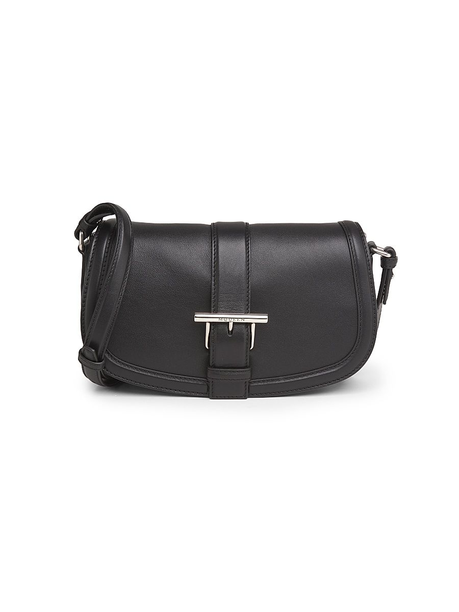 Women's T-Bar Leather Satchel - Black Silver