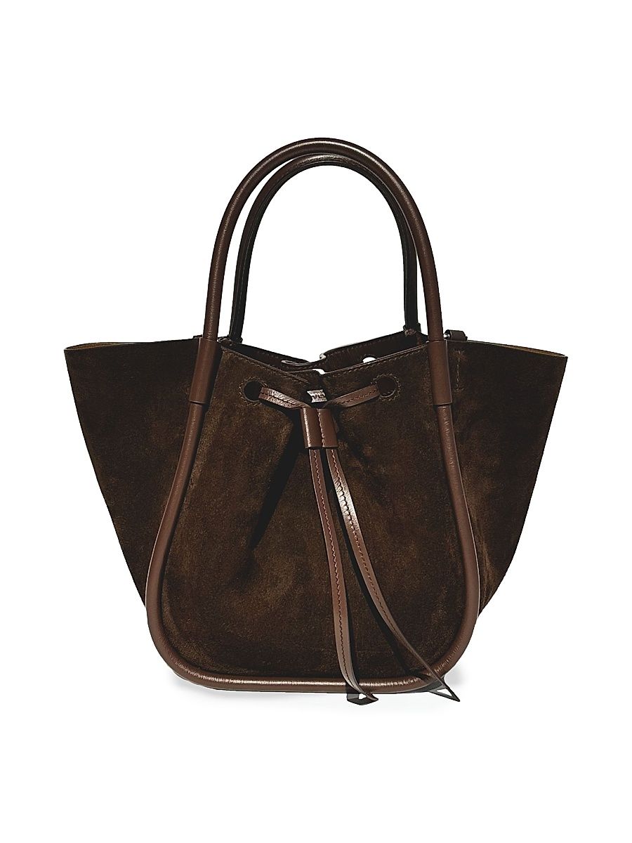 Women's Small Ruched Suede Tote Bag - Chocolate
