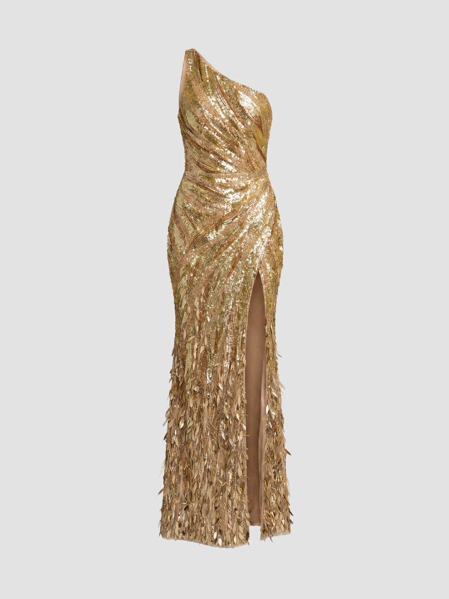 Mac Duggal Women's Sequin One-Shoulder Gown - Gold - Size 6