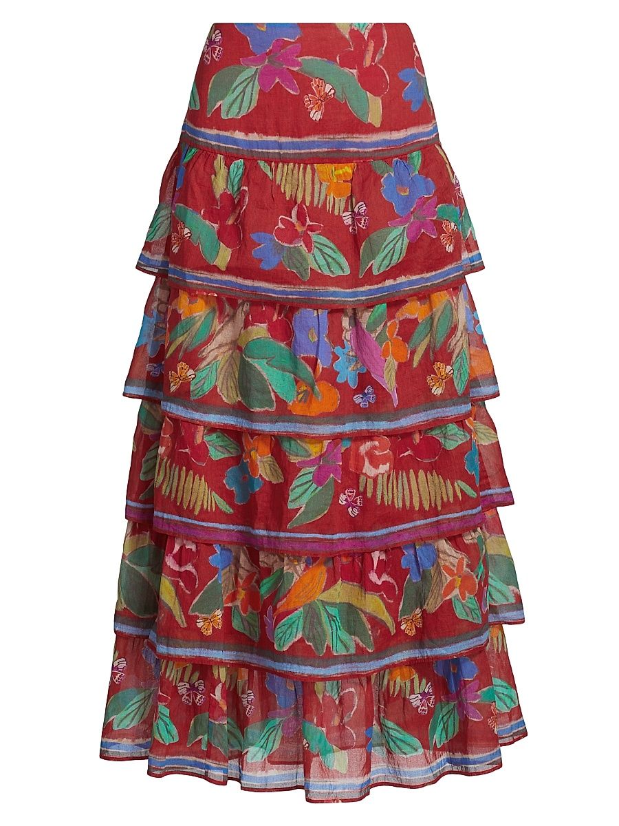 Women's Christie Floral Cotton Tiered Midi-Skirt - Macaw - Size 14