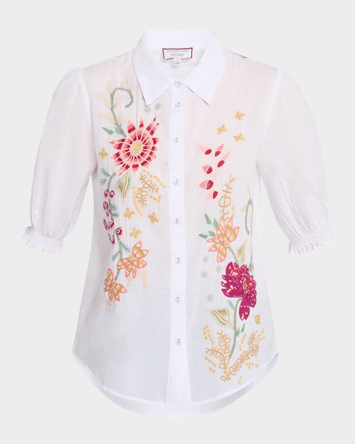 Lisbon Floral-Embroidered Cotton Shirt