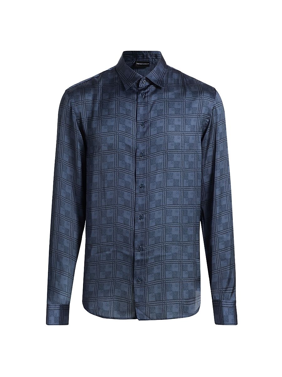 Men's Plaid Sport Shirt - Blue Check - Size XL