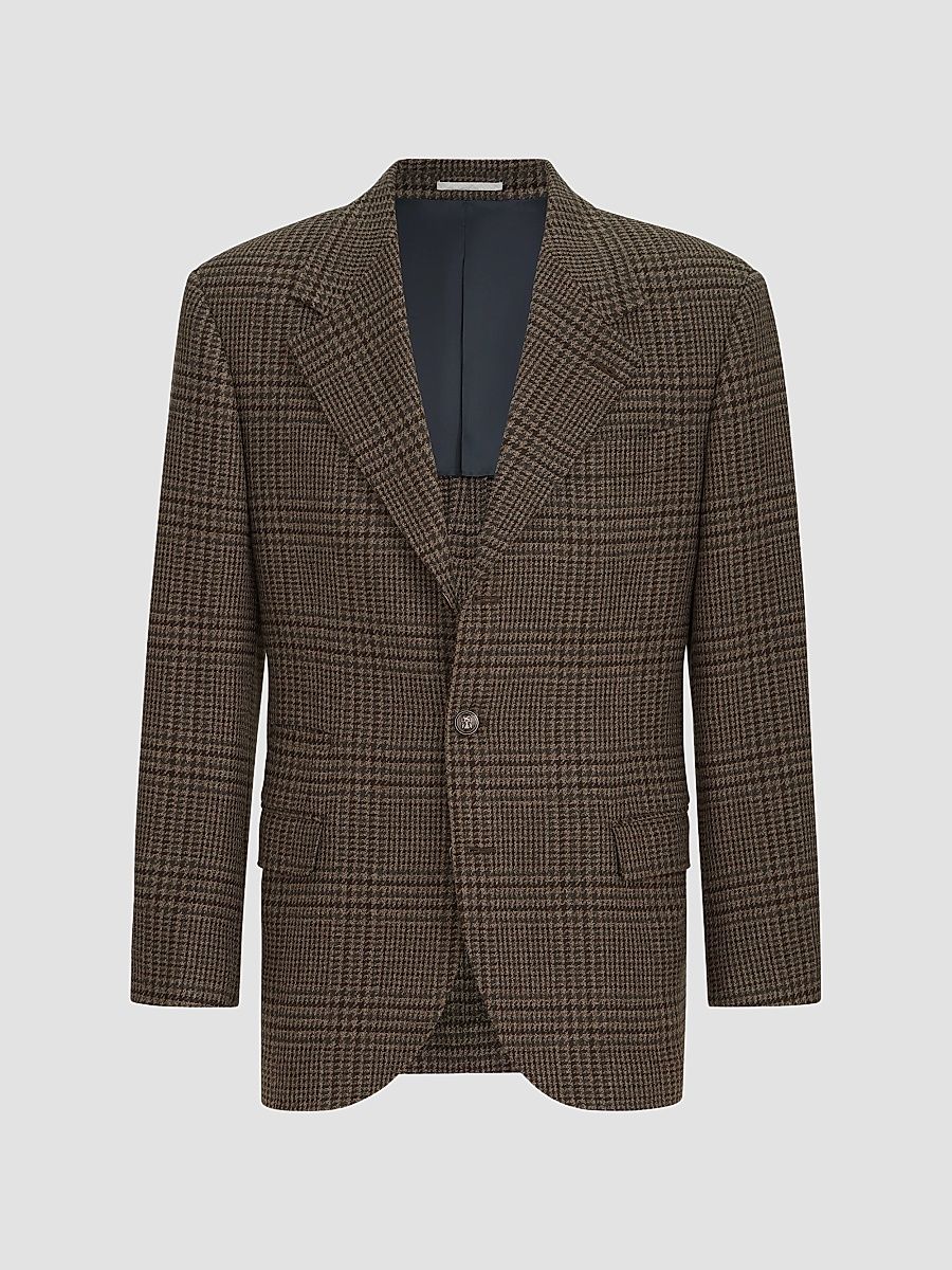 Men's Cashmere Prince of Wales Tailor Blazer - Chestnut - Size 38