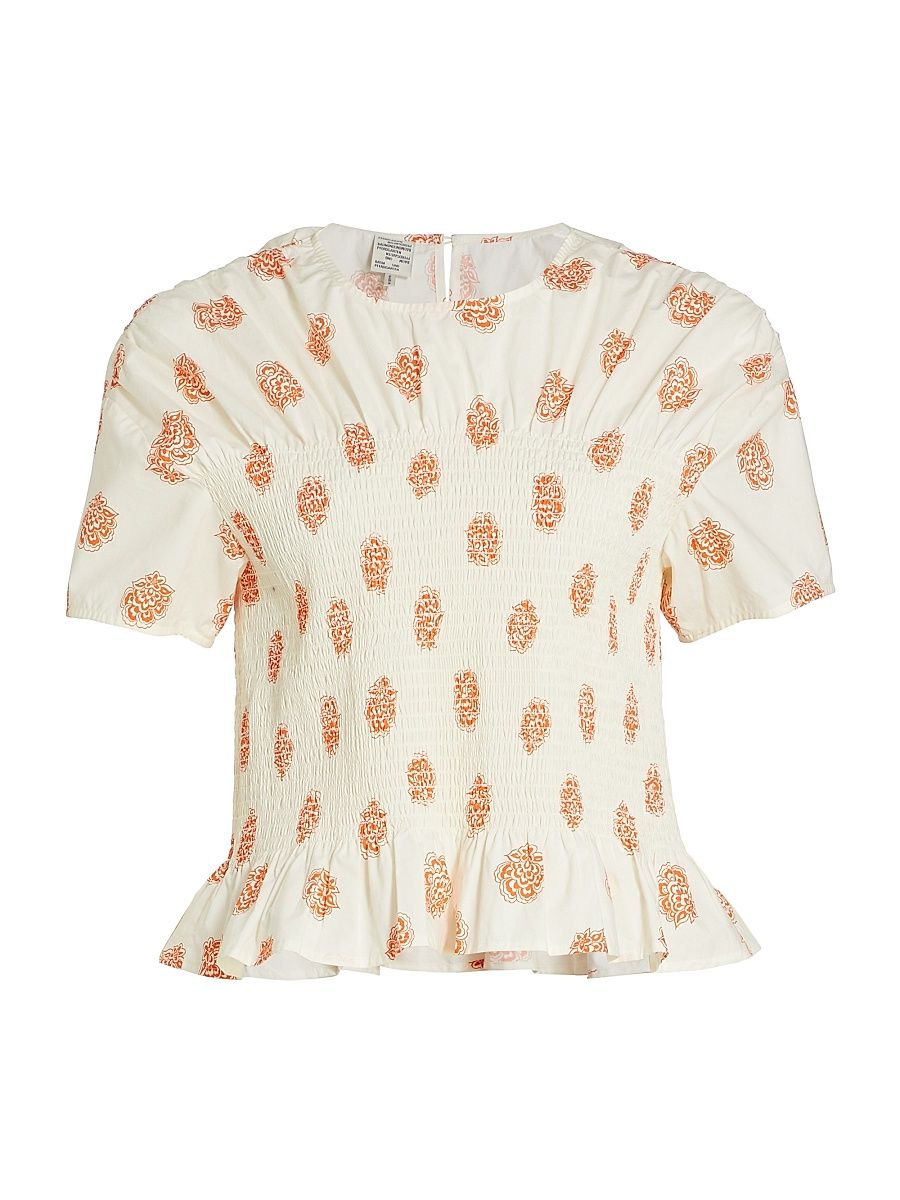 Women's Mynowa Smocked Cotton Top - Modern Orange Flower - Size 6