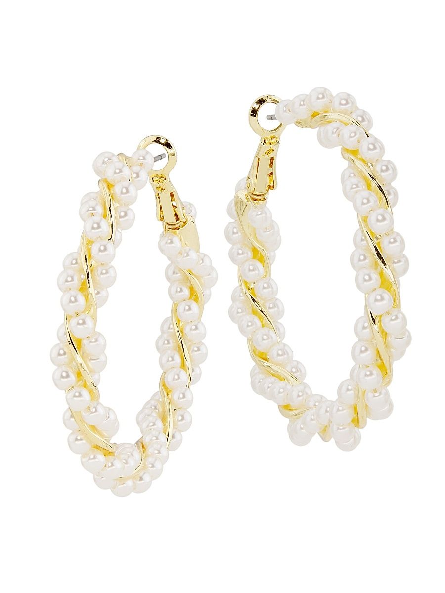Women's 12K-Gold-Plated & Imitation Pearl Twisted Hoop Earrings - Gold Pearl