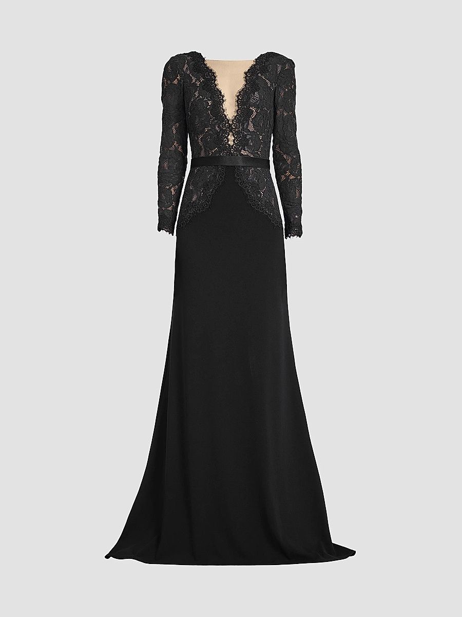 Women's Corwin Embroidered Illusion Gown - Black Beige - Size 2
