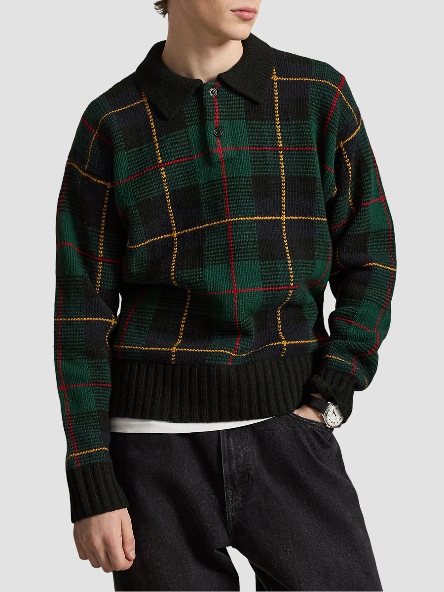 Polo Ralph Lauren Men's Wool Plaid Polo Sweater - Black Combo - Size XL