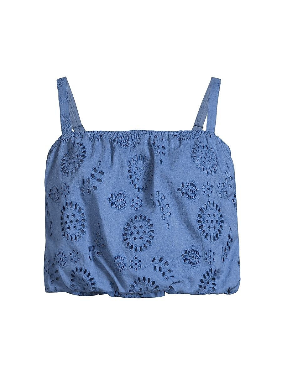 Women's Dani Cotton Eyelet Crop Top - Steel Blue - Size Medium