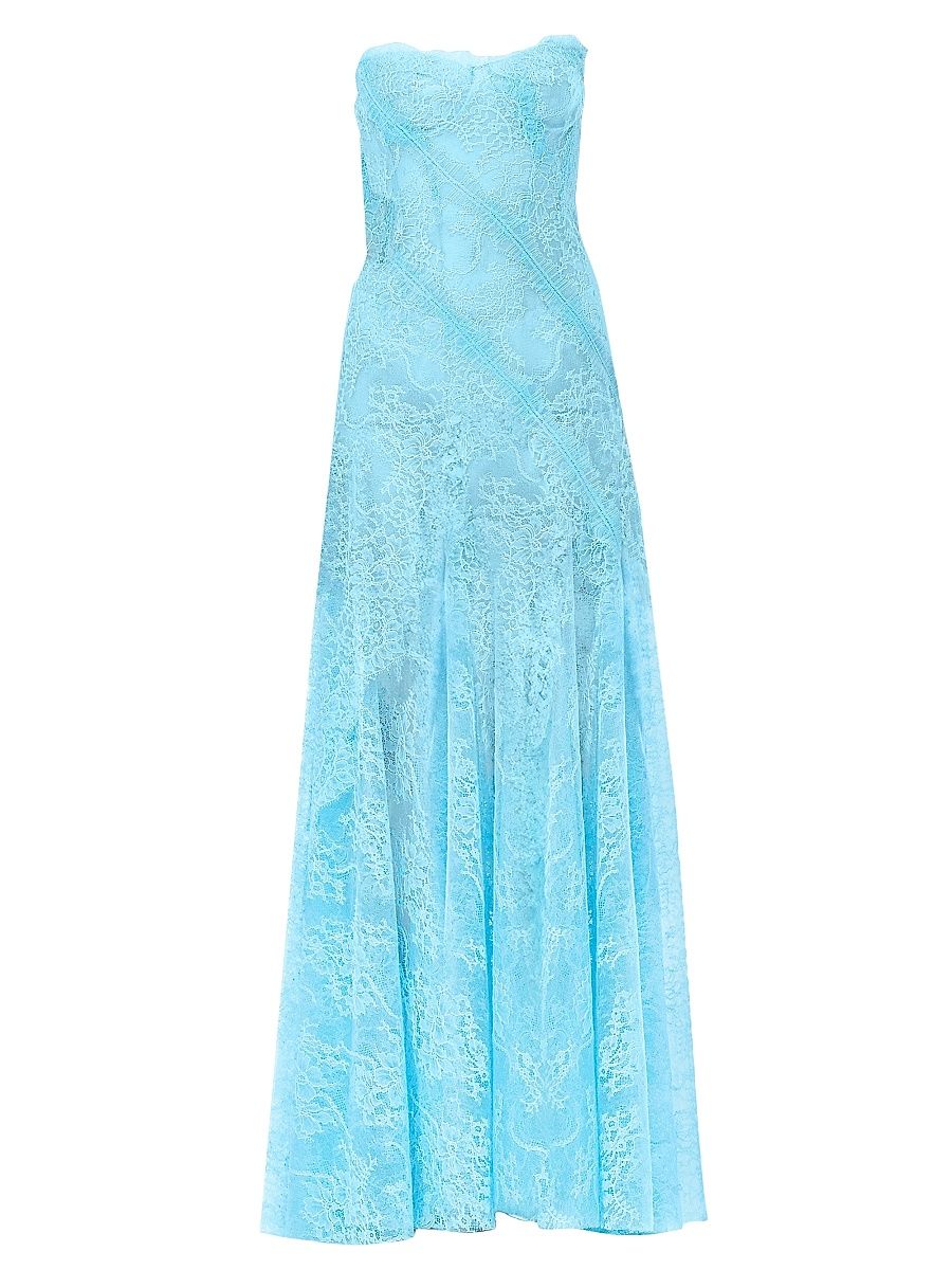 Women's Lace Strapless Maxi Dress - Blue - Size 6