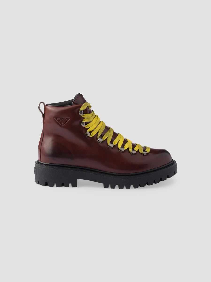 Prada Men's Antiqued Leather Lace-Up Ankle Boots - Brown - Size 6