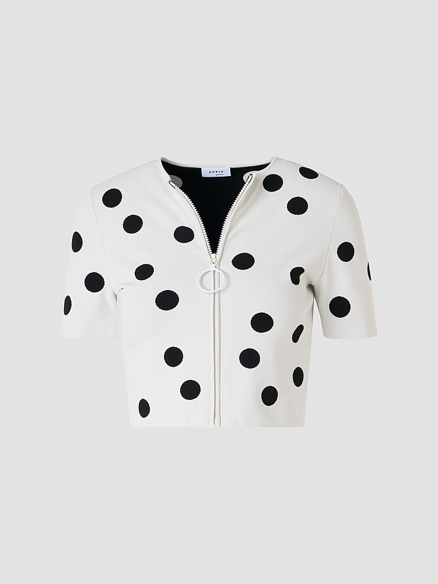 Akris punto Women's Polka Dot Crop Zip-Front Cardigan - Cream Black - Size 12