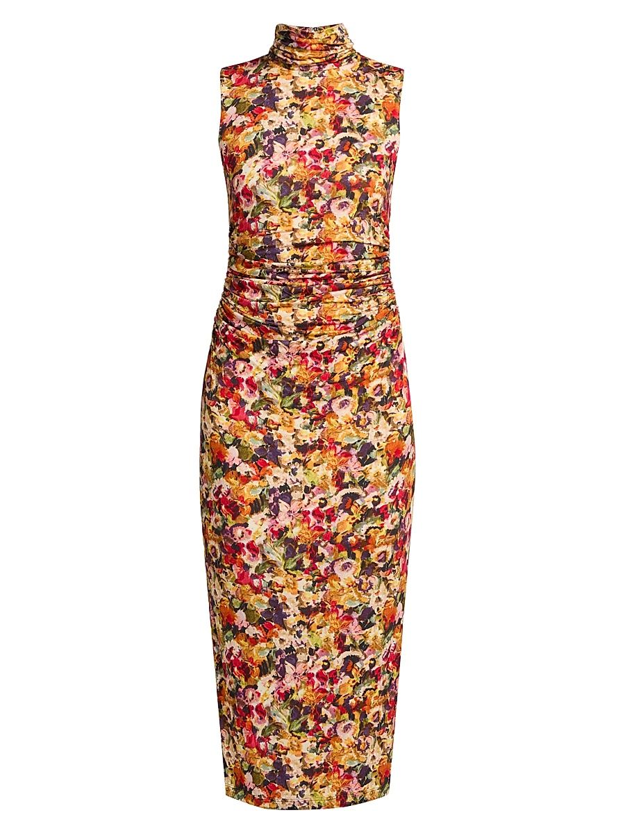 Women's Damira Floral Ruched Midi-Dress - Floral Multi - Size Large