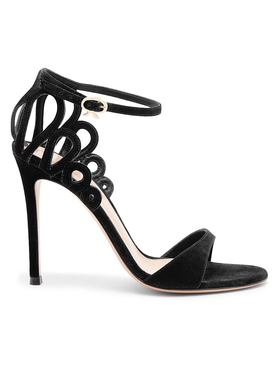 Women's 105MM Scalloped Suede Sandals - Black - Size 11