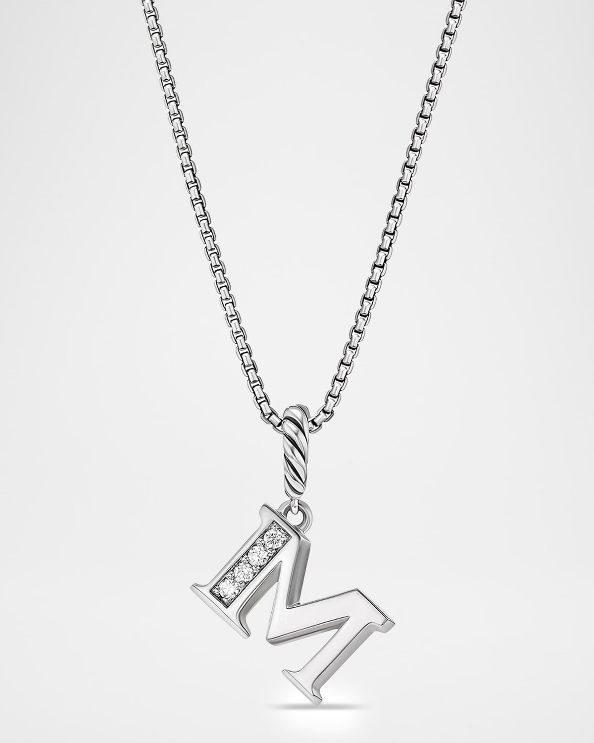 Pave Initial Pendant Necklace with Diamonds in Silver