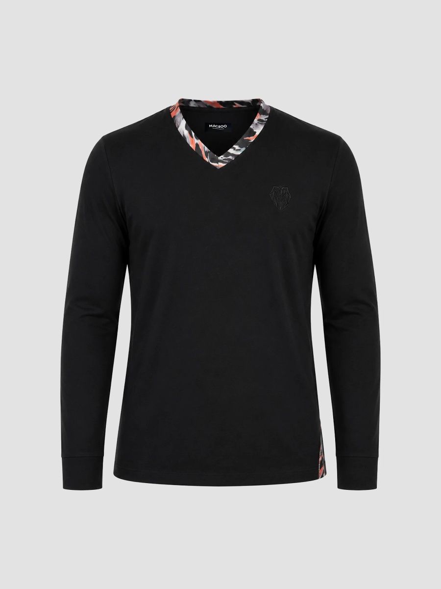 Maceoo Men's Edison V-Neck Long Sleeve T-Shirt - Black - Size XXXL