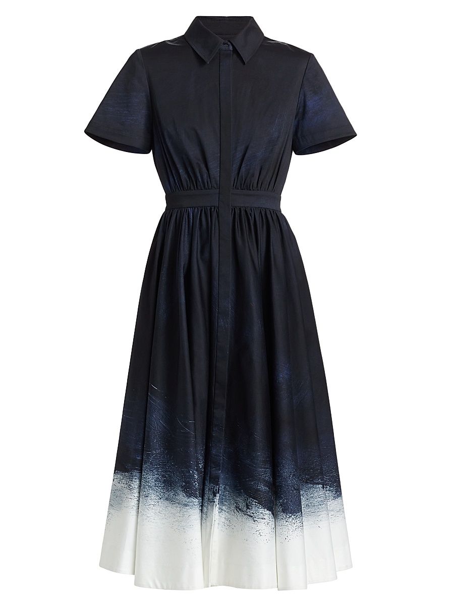 Women's Brushed Canvas Cotton Shirtdress - Navy White Smudged Canvas - Size 10