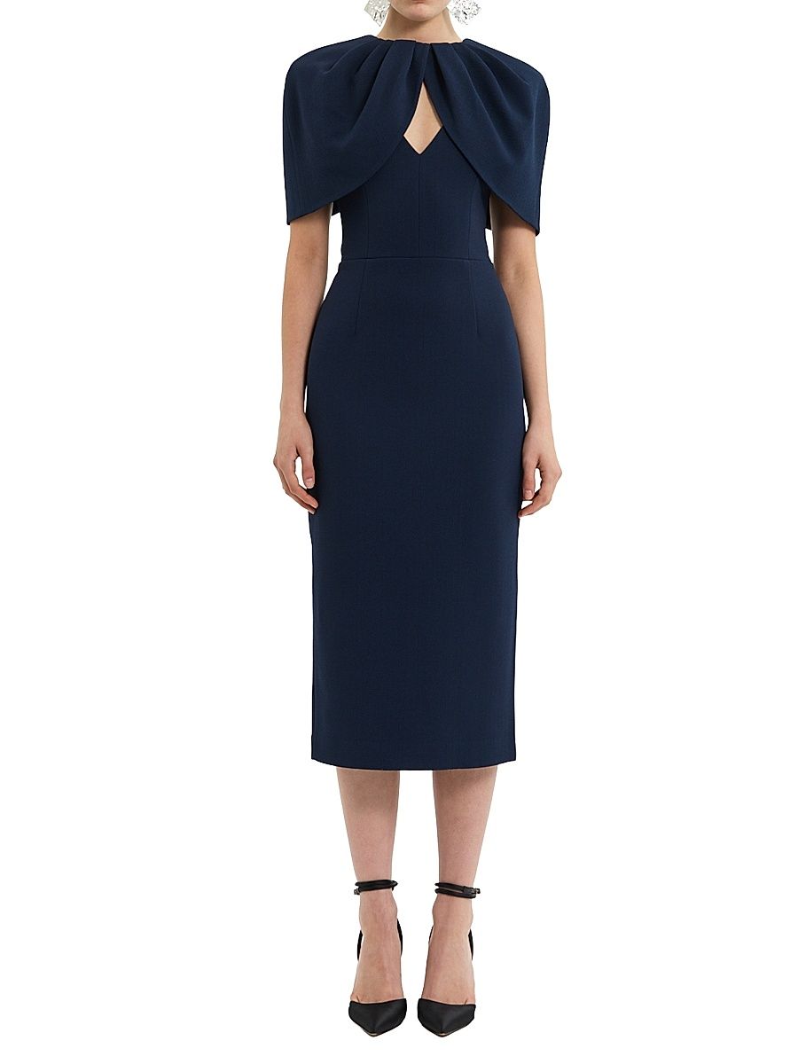 Women's Xena Embellished Stretch-Crepe Cape Midi-Dress - Navy - Size 10