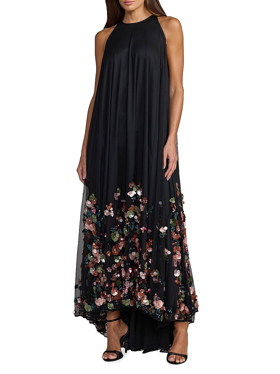 Women's Sequin Trapeze Sleeveless Gown - Black Multi - Size 8