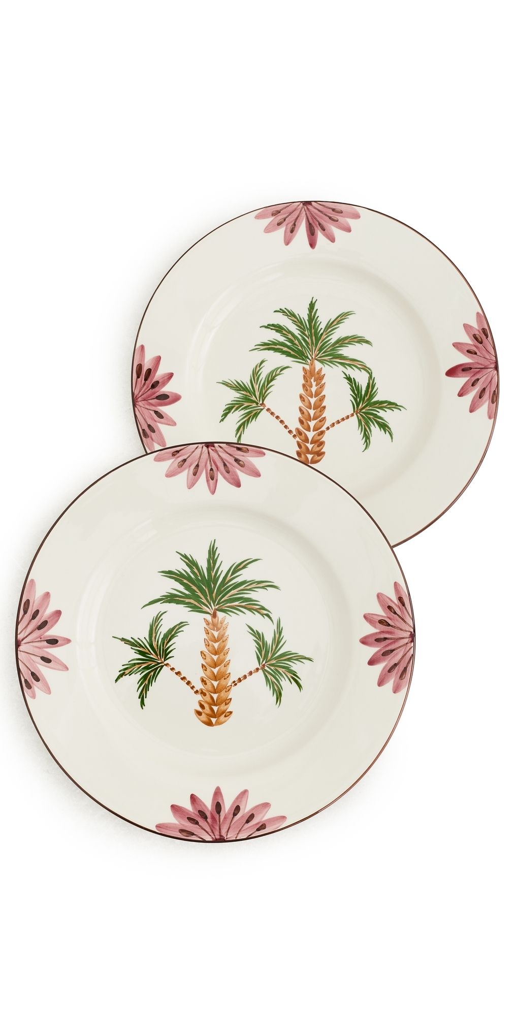 Les Ottomans Hand Painted Tree Ceramic Dinner Plate Set Green/Brown/Pink One Size
