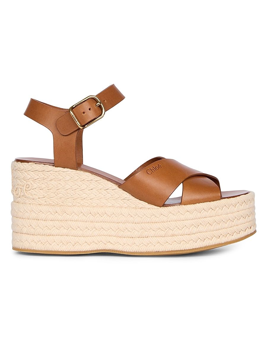 Women's Isla Logo-Detail Leather Wedge Sandals - Ginger Brown - Size 11