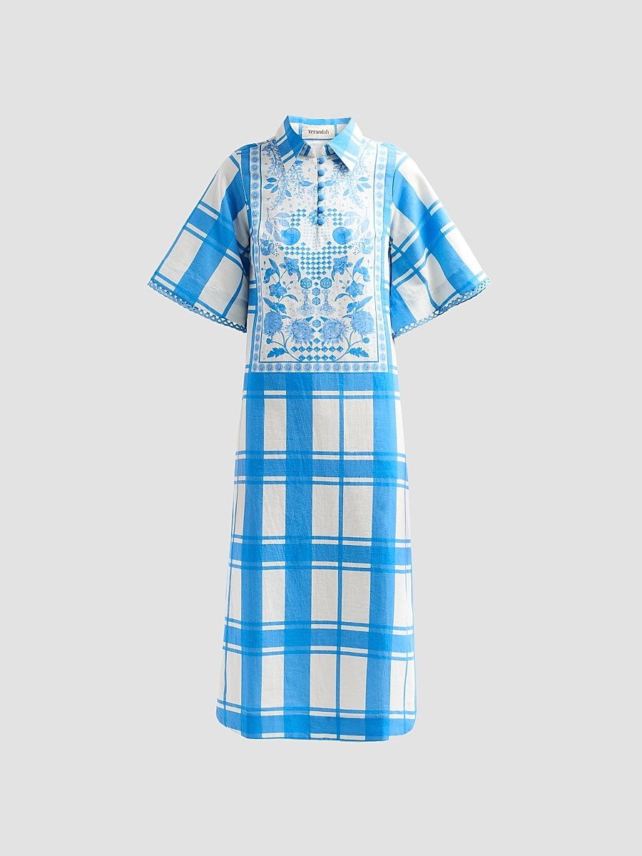Women's Bejewelled Summer Caftan Dress - Ivory And Blue - Size XL