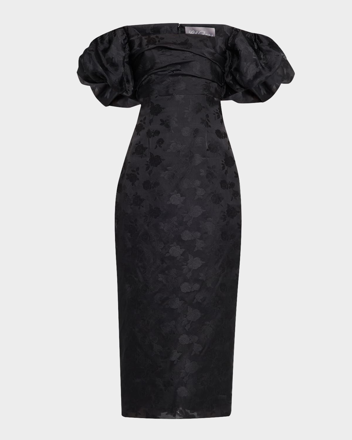 Thelma Off-The-Shoulder Puff-Sleeve Fil Coupe Midi Dress