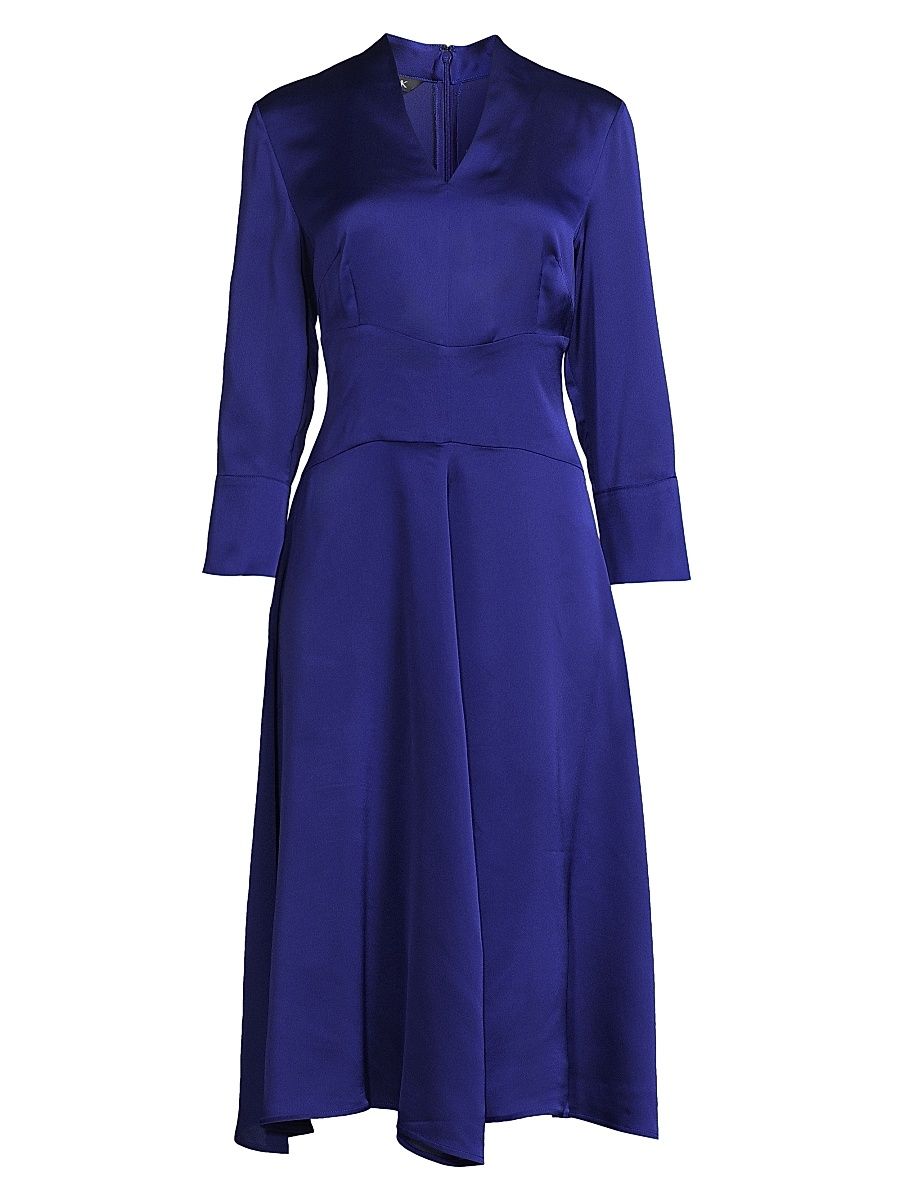 Women's Crêpe De Chine Fit & Flare Dress - Starry Night Blue - Size Medium