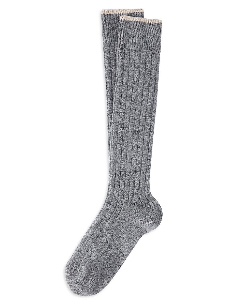 Men's Cashmere Rib Knit Socks - Medium Grey - Size XXL