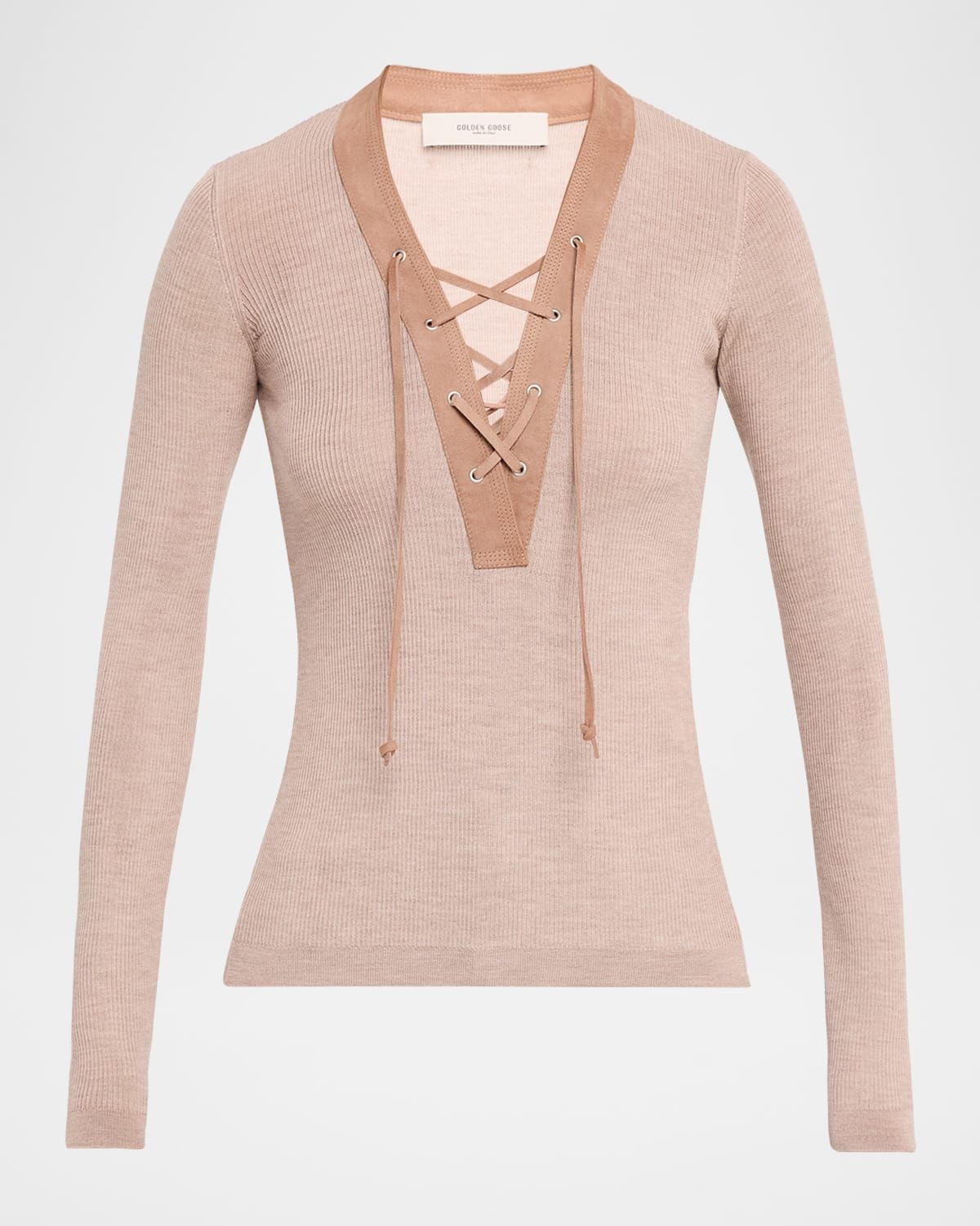 Journey Lace-Up Ribbed Wool Sweater