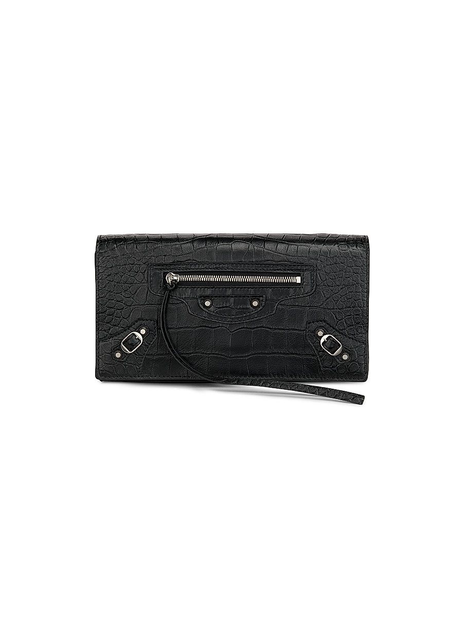 Women's Le City Croc-Embossed Leather Wallet - Black