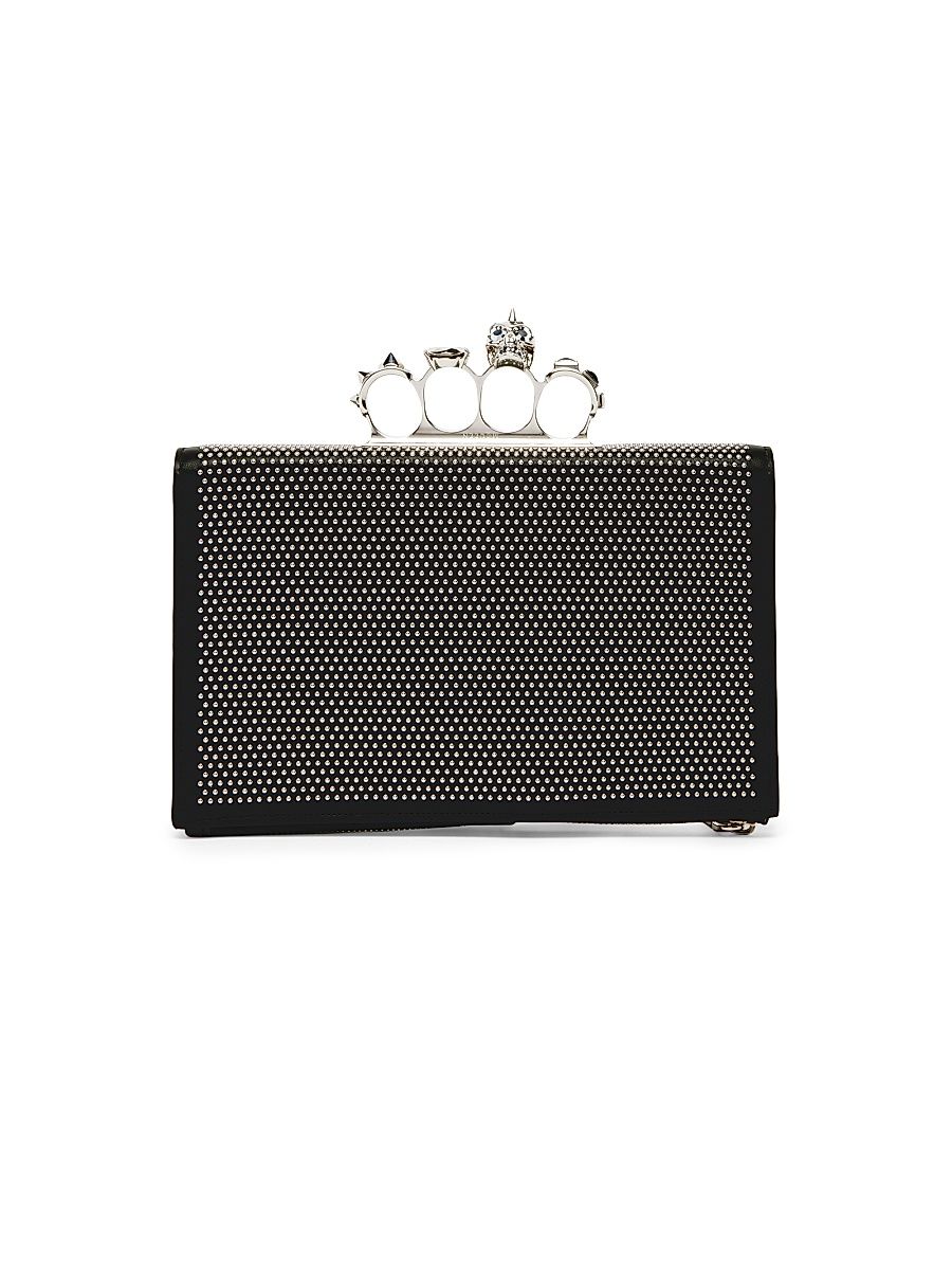 Women's Punk Studded Leather Flat Pouch - Black